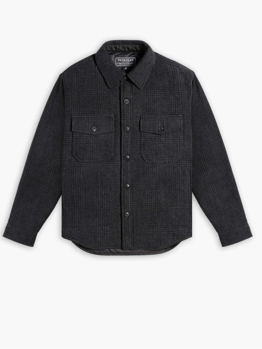 Thursday CPO Jacket Quilted Wool Blend Glen Check Pattern Grey Athletic Small